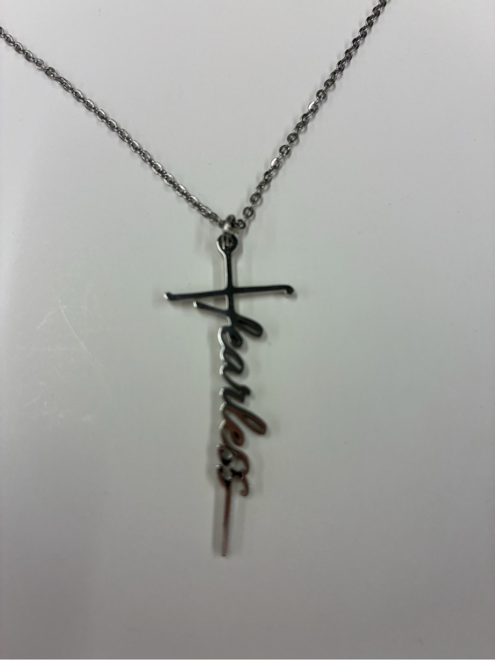 Stainless Steel 'Fearless' Cross Nameplate Necklace